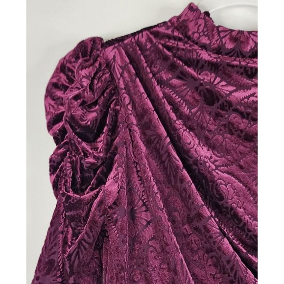 Vici Dress Womens XS Wine Velvet Victoria Anne Puff Shoulder High Low Midi - Picture 13 of 16